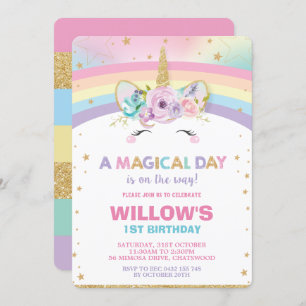 Rainbow Unicorn Anniversaire Invitation 1er Annive