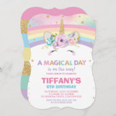 Rainbow Unicorn Anniversaire Invitation 1er Annive (Devant / Derrière)