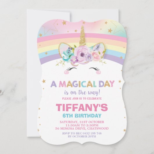 Rainbow Unicorn Anniversaire Invitation 1er Annive (Devant)