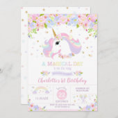 Rainbow Unicorn Anniversaire Invitation Plutôt Flo (Devant / Derrière)