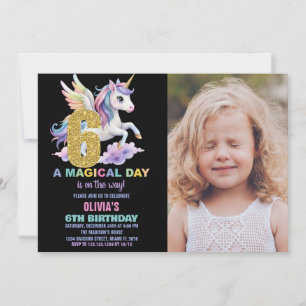 Rainbow Unicorn Anniversaire Invitations avec phot