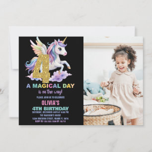 Rainbow Unicorn Anniversaire Invitations avec phot