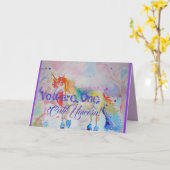 Rainbow Unicorn aquarelle art mignon carte d'anniv (Fleur jaune)