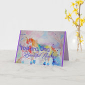 Rainbow Unicorn aquarelle art mignon carte d'anniv (Fleur jaune)