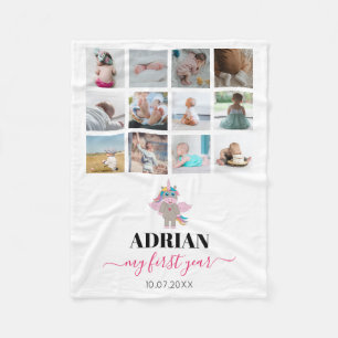 Rainbow Unicorn Baby Girl 1 jaar Foto Collage Fleece Deken