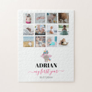 Rainbow Unicorn Baby Girl 1 jaar Foto Collage Legpuzzel