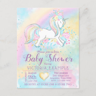 Rainbow Unicorn Baby Girl Shower Invitations Kaart