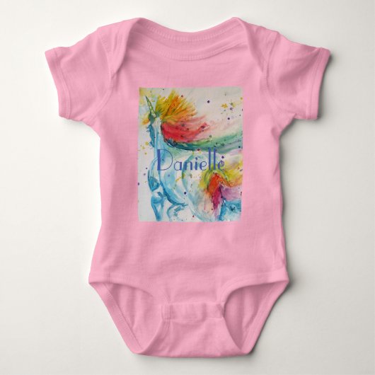 Rainbow Unicorn baby's Waterverf kunst Romper (Voorkant)