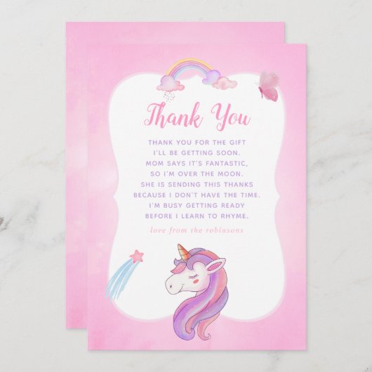 Rainbow Unicorn bébé fille douche Merci (Devant / Derrière)