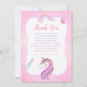 Rainbow Unicorn bébé fille douche Merci
