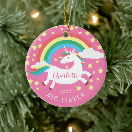 Rainbow Unicorn Big Sister kerstversiering Keramisch Ornament (Boom)