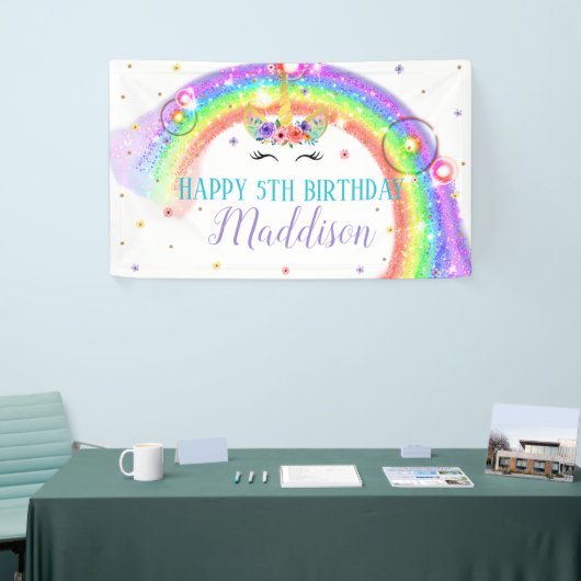 Rainbow Unicorn Birthday Banner Unicorn Face (Beurs)