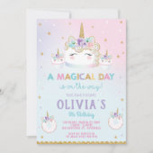 Rainbow Unicorn Birthday Cake Invitation Cupcake (Devant)