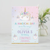 Rainbow Unicorn Birthday Cake Invitation Cupcake (Debout devant)
