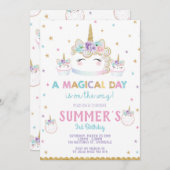 Rainbow Unicorn Birthday Cake Invitation Cupcake (Devant / Derrière)