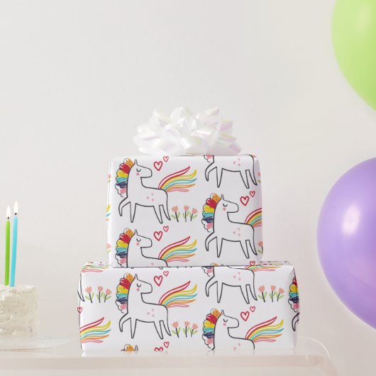 Rainbow Unicorn Birthday Custom Name Cadeaupapier (Feestgeschenken)