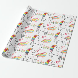 Rainbow Unicorn Birthday Custom Name Cadeaupapier