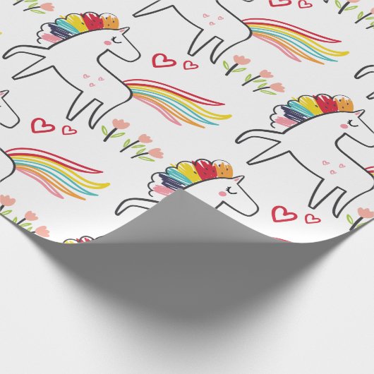 Rainbow Unicorn Birthday Custom Name Cadeaupapier (Hoek)