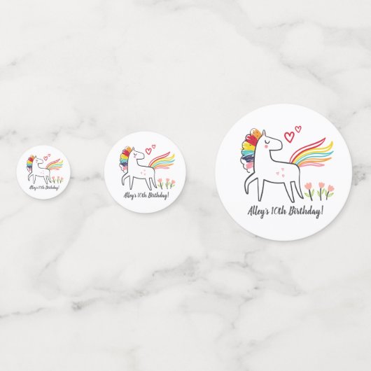 Rainbow Unicorn Birthday Custom Name Confetti (Achterkanten)