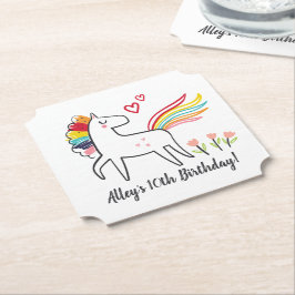 Rainbow Unicorn Birthday Custom Name Kartonnen Onderzetters