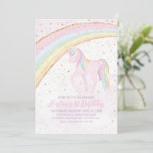 Rainbow Unicorn Birthday Girls Pastel Invitation (Debout devant)