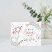 Rainbow Unicorn Birthday Girls Uitnodiging (Staand voorkant)