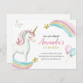 Rainbow Unicorn Birthday Girls Uitnodiging (Voorkant / Achterkant)