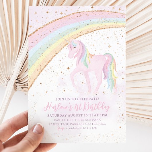 Rainbow Unicorn Birthday Girls Uitnodiging