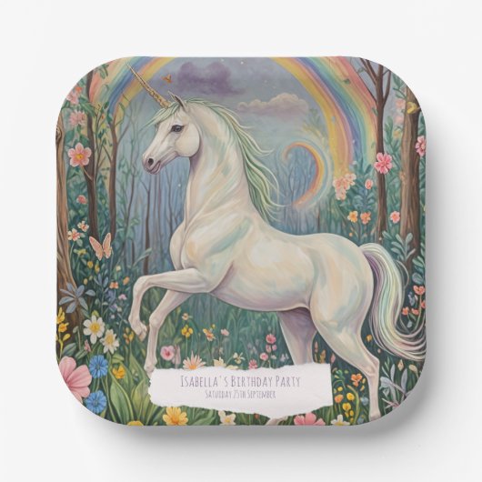 Rainbow Unicorn Birthday Papieren Bordje (Voorkant)