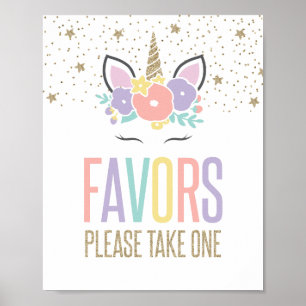 Rainbow Unicorn Birthday Party Favors Sign Poster