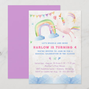 Rainbow Unicorn Birthday Party Invitation Kaart