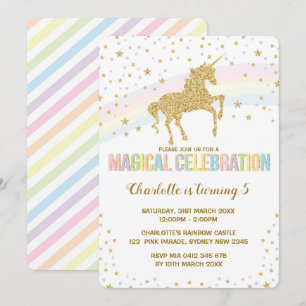 Rainbow Unicorn Birthday Party Invite Twinkle Star Kaart
