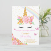 Rainbow Unicorn Birthday Uitnodiging (Staand voorkant)