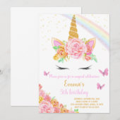 Rainbow Unicorn Birthday Uitnodiging (Voorkant / Achterkant)