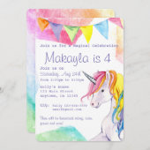 Rainbow Unicorn Birthday Uitnodiging (Voorkant / Achterkant)