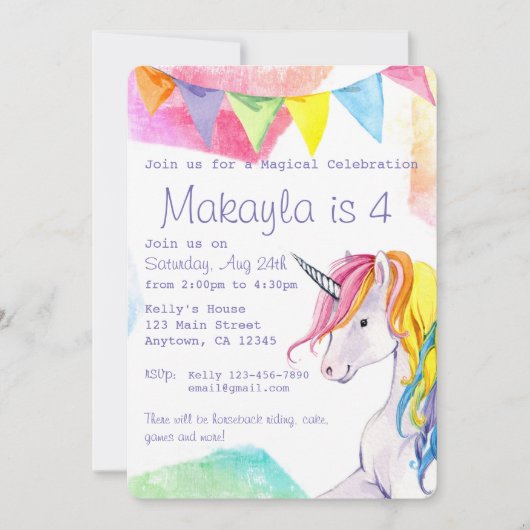 Rainbow Unicorn Birthday Uitnodiging (Voorkant)