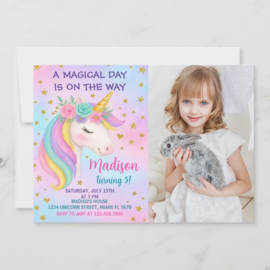 Rainbow Unicorn Birthday Uitnodiging (Voorkant)