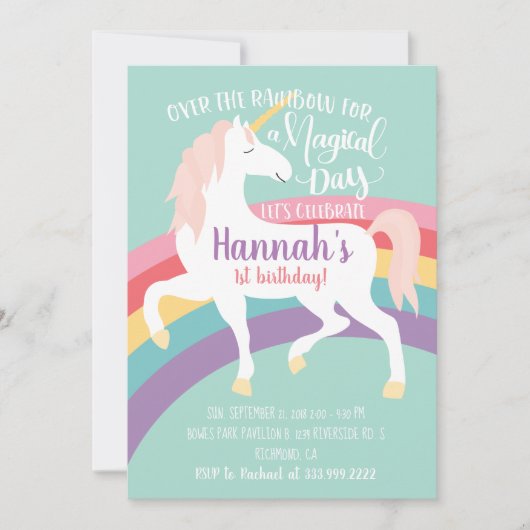 Rainbow Unicorn Birthday Uitnodiging (Voorkant)