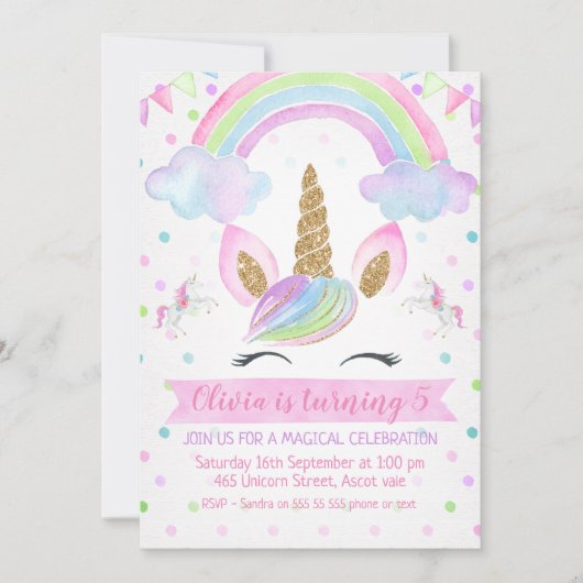 Rainbow Unicorn Birthday Uitnodiging (Voorkant)