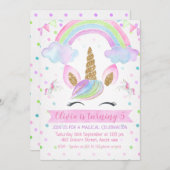 Rainbow Unicorn Birthday Uitnodiging (Voorkant / Achterkant)