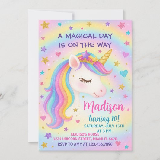 Rainbow Unicorn Birthday Uitnodiging (Voorkant)