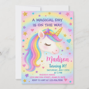 Rainbow Unicorn Birthday Uitnodiging