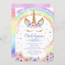 Rainbow Unicorn Birthday Uitnodiging