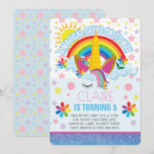 Rainbow Unicorn Birthday-uitnodiging Kaart (Voorkant / Achterkant)