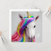 Rainbow Unicorn Bonne carte fille d'anniversaire (Devant/Arrière en situation)