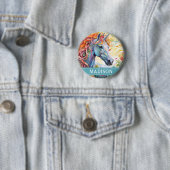 Rainbow Unicorn Button Pin met aangepaste naam (In situ)