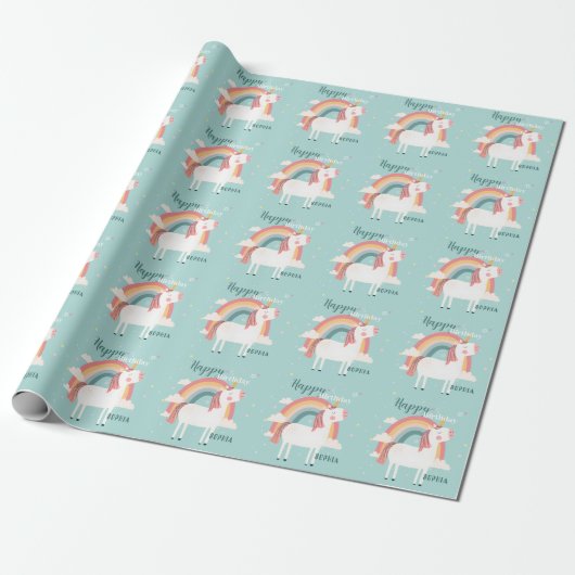 Rainbow Unicorn Cadeaupapier (Uitgerold)