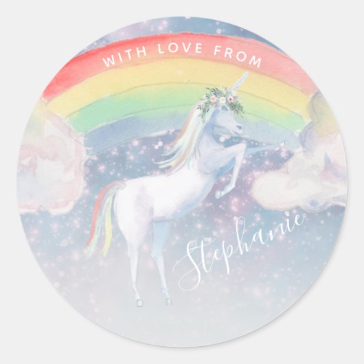 Rainbow Unicorn Classic Ronde Sticker (Voorkant)