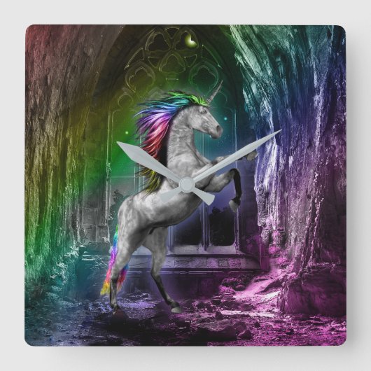Rainbow Unicorn Clock Vierkante Klok (Voorkant)