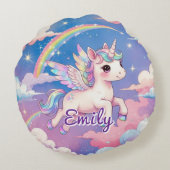 Rainbow Unicorn Coussin rond personnalisé (Dos)